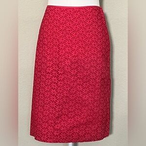 Ann Taylor Pink Embroidered Floral Eyelet Pencil Skirt Size 8